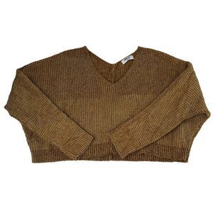 Double Zero Women’s Mustard Gold Chenille Knit Cropped Sweater V-Neck Large